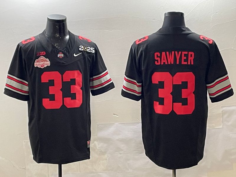 Men Ohio State Buckeyes #33 Sawyer Black Three generations Nike 2025 NCAA Jersey